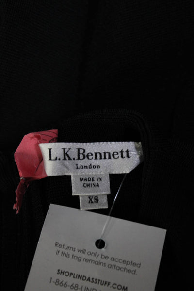 L.K. Bennett Womens Stretch Crew Neck Long Sleeve Zip Up Top Black Size XS