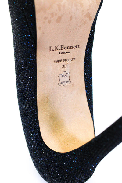 L.K. Bennett Womens Leather Sole Sparkle Round Toe Pumps Heels Navy Size 38 7