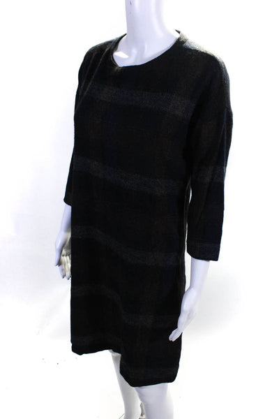 Stephan Schneider Womens Woven Plaid 3/4 Sleeve Sheath Dress Brown Indigo Size 1