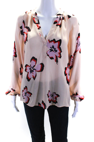 ALC Womens Pink Floral Print V-Neck Cuff Long Sleeve Blouse Top Size 6