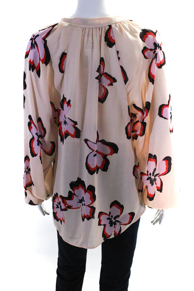 ALC Womens Pink Floral Print V-Neck Cuff Long Sleeve Blouse Top Size 6