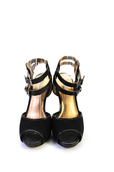 Cynthia Vincent Womens Stiletto Peep Toe Ankle Strap Sandals Black Canvas Size 9