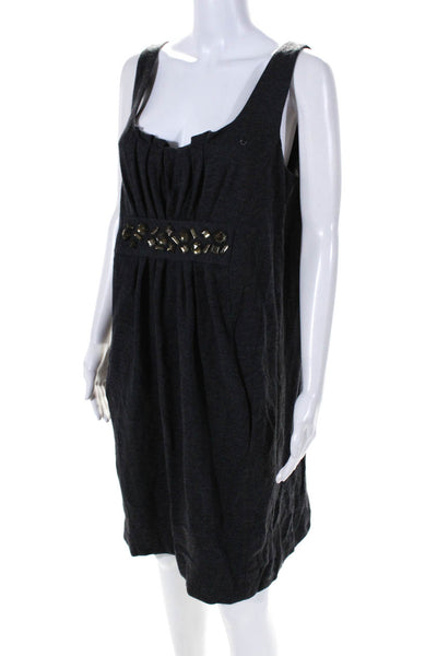 Vince Womens Wool Gem Stoned Sleeveless Pleated A-Line Midi Dress Gray Size L