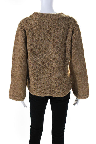 Ramy Brook Womens Metallic Crochet Knit V Neck Sweater Brown Size Extra Small