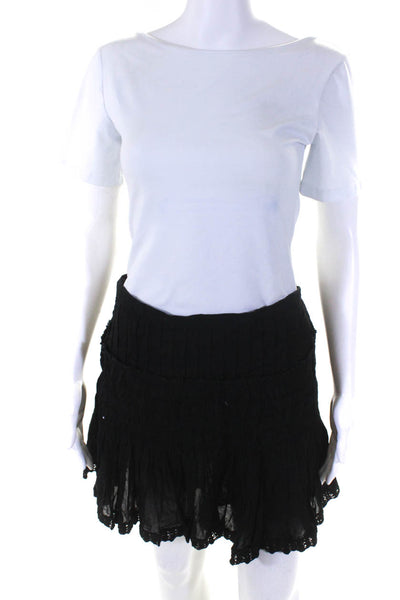 Love Shack Fancy Womens Cotton Pleated Smocked Zip Up Mini Skirt Black Size 3
