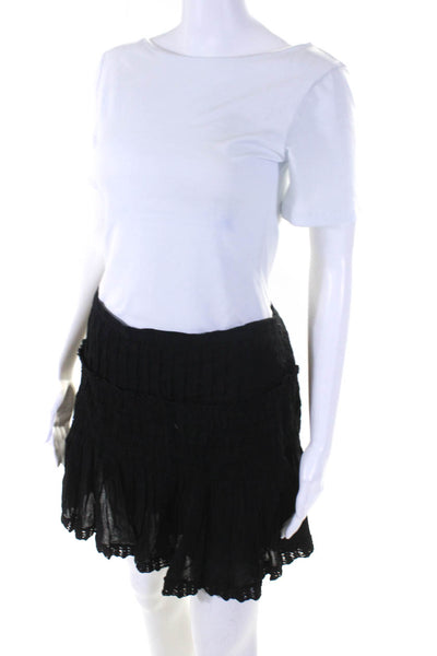 Love Shack Fancy Womens Cotton Pleated Smocked Zip Up Mini Skirt Black Size 3