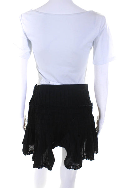 Love Shack Fancy Womens Cotton Pleated Smocked Zip Up Mini Skirt Black Size 3