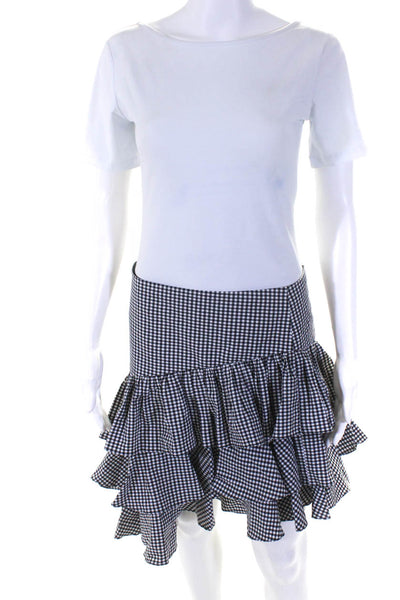 Intermix Womens Cotton Tiered Asymmetrical Checkered Skirt White Black Size M