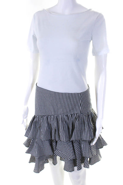 Intermix Womens Cotton Tiered Asymmetrical Checkered Skirt White Black Size M