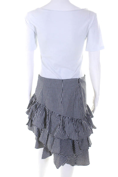 Intermix Womens Cotton Tiered Asymmetrical Checkered Skirt White Black Size M