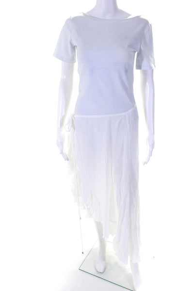Cindigindi Womens Front Tie Ruffled Asymmetrical High Low Skirt White One Size