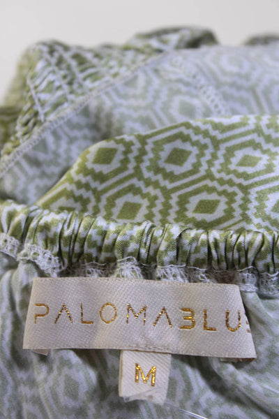 Paloma Blue Womens Silk Smocked Waist Geometric One Shoulder Dress Green Size M