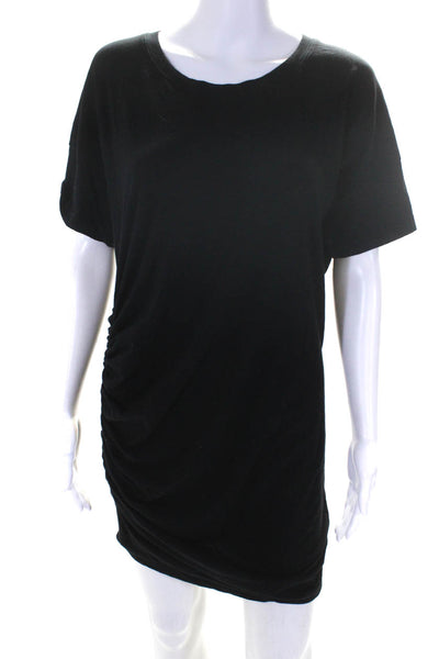 Sundry Womens Cotton Short Sleeve Knee Length Ruched T-Shirt Dress Black Size 2