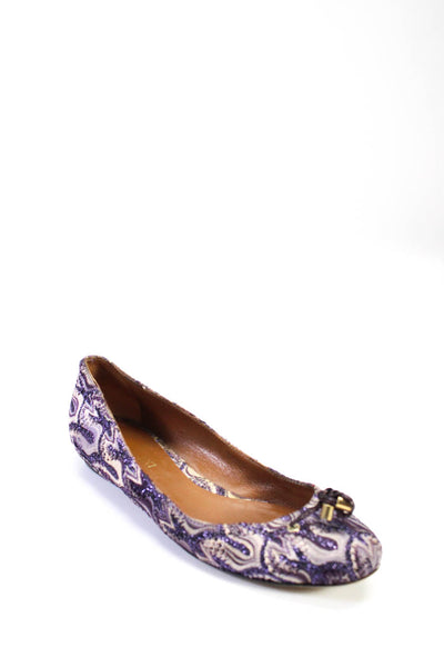 Missoni Womens Abstract Textured Tied Round Toe Ballet Flats Purple Size EUR37