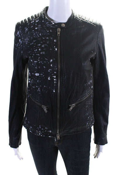 S.W.O.R.D Womens Front Zip Paint Splatter Leather Jacket Black White Size IT 44