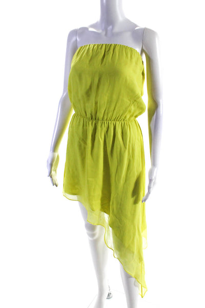 Mason Womens Strapless Asymmetrical Hem Mini Blouson Dress Lime Green Size 6