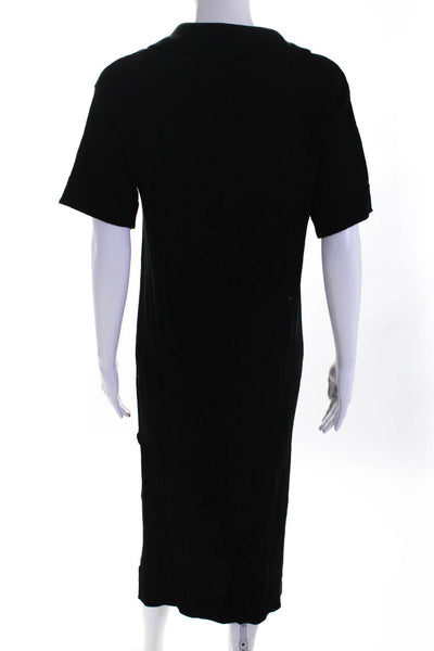 MNG Women's V-Neck Short Sleeves Slit Hem Sweater Midi Dress Black Size 0