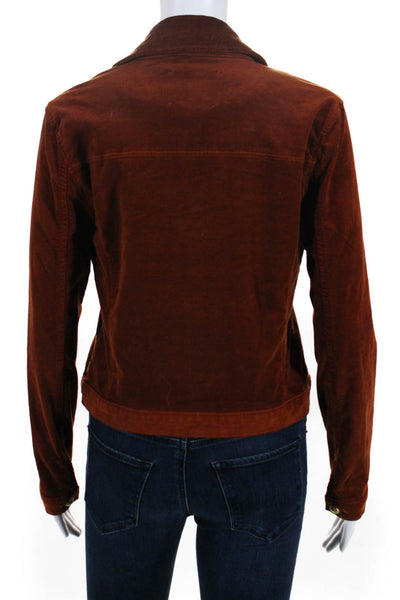 L'Agence Womens Velvet Button Up Collared Jacket Dark Orange Size Small