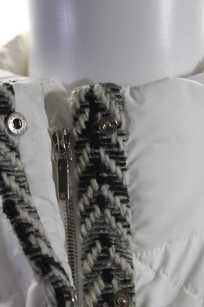 Chanel Womens 18A Metallic Tweed Trim Long Full Zip Puffer Coat White Size FR 42
