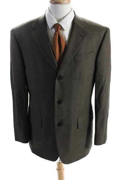 Oscar de la Renta Mens 100% Wool Three Button Blazer Suit Jacket Brown Size 40R