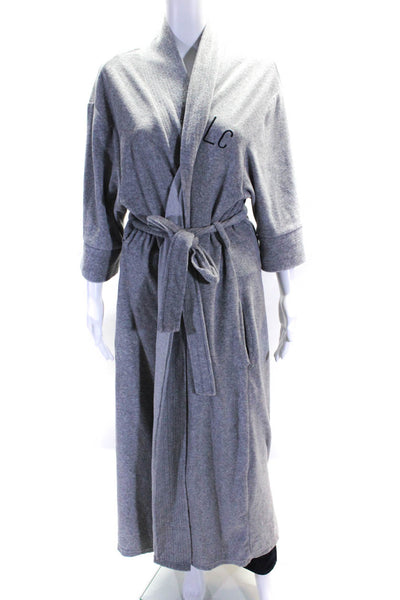 Kassatex Womens Short Sleeve Terry Embroidered Bath Robe Gray Size L/XL