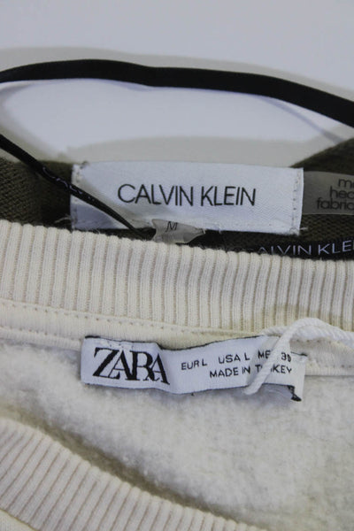 Zara Calvin Klein Womens Sweaters White Green Size Large Medium Lot 2