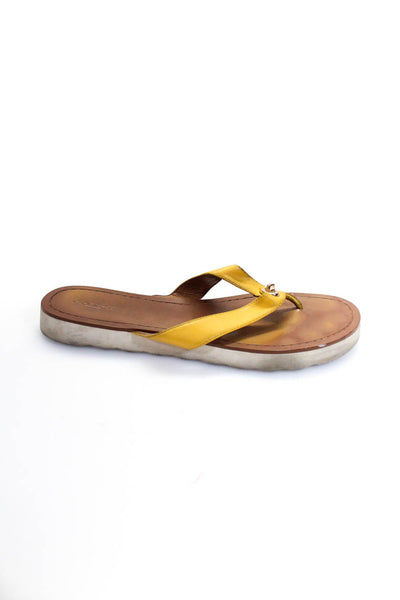 Coach Womens Leather Gold Tone Platform Flip Flops Sandals Yellow Size 9.5