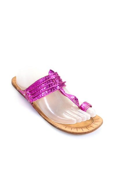 KORS Michael Kors Womens Metallic Leather T-Strap Sandals Pink Size 8.5
