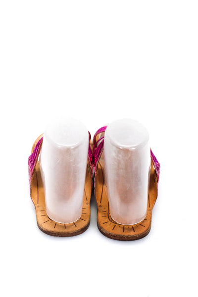 KORS Michael Kors Womens Metallic Leather T-Strap Sandals Pink Size 8.5