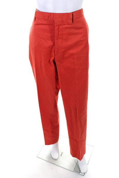 Etro Womens Cotton Mid-Rise Pleated Front Straight Leg Trousers Orange Size 54