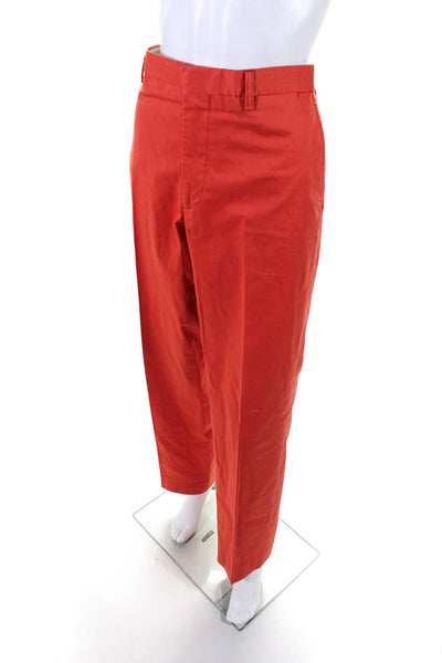 Etro Womens Cotton Mid-Rise Pleated Front Straight Leg Trousers Orange Size 54