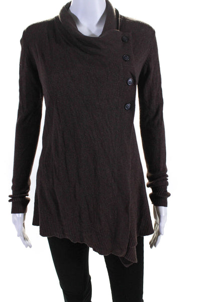 Jigsaw Womens Tight-Knit Draped Print Long Sleeve Sweater Cardigan Brown Size S