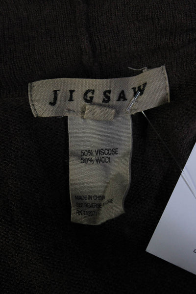Jigsaw Womens Tight-Knit Draped Print Long Sleeve Sweater Cardigan Brown Size S