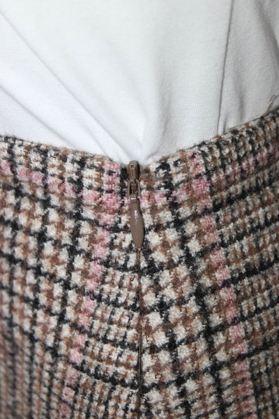 Brunello Cucinelli Womens Drop Waist Plaid Tweed Mini Skirt Brown Pink Size 4
