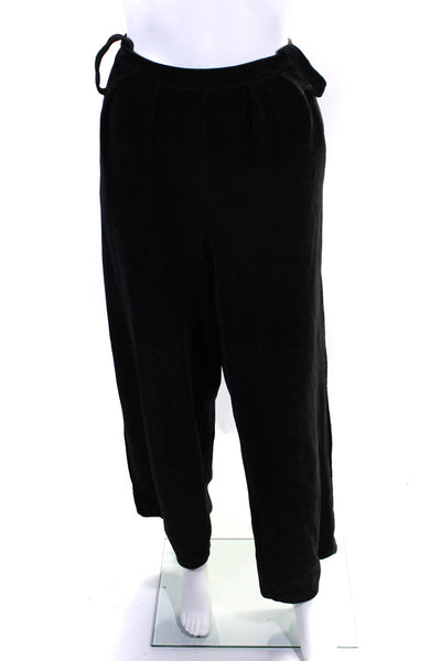 Sonia Rykiel Womens Cotton Ruched Elastic Waist Straight Leg Pants Black Size 2