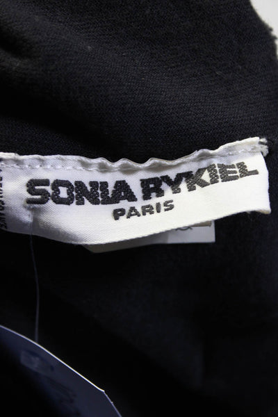 Sonia Rykiel Womens Cotton Ruched Elastic Waist Straight Leg Pants Black Size 2