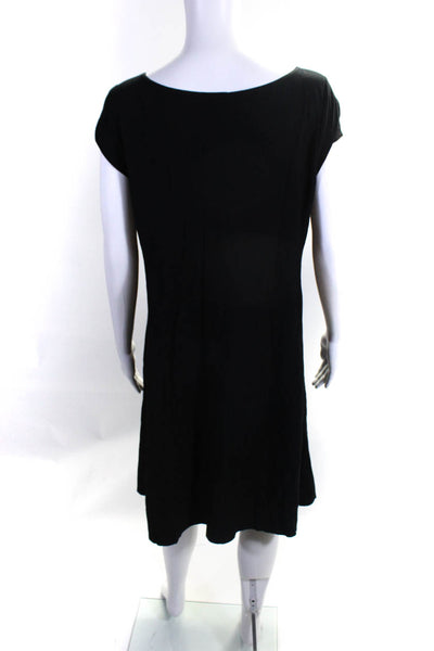 Eileen Fisher Petites Womens Button Darted Short Sleeve Midi Dress Black Size PM
