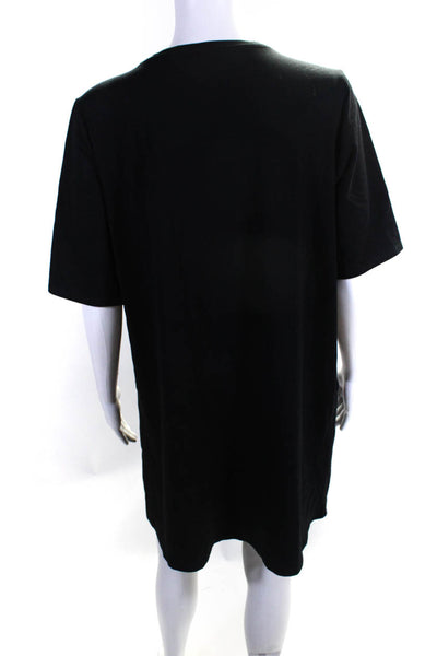 Eileen Fisher Womens Cotton Round Neck Darted A-Line Midi Dress Black Size M