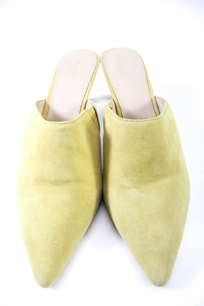 Botkier Women's Pointed Toe Kitten Heels Suede Mules Sandals Yellow Size 8