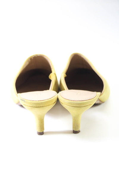 Botkier Women's Pointed Toe Kitten Heels Suede Mules Sandals Yellow Size 8