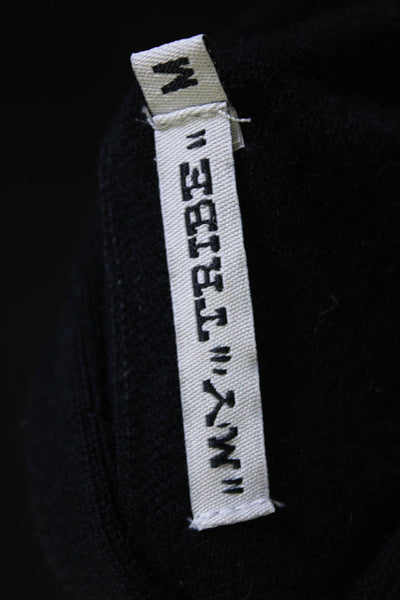 My Tribe Womens Open Front Leather Trim Cardigan Sweater Black Cotton Medium