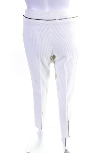 Tom K Nguyen Womens High Waist Ribbed Zip Ankle Straight Pants White Size 8