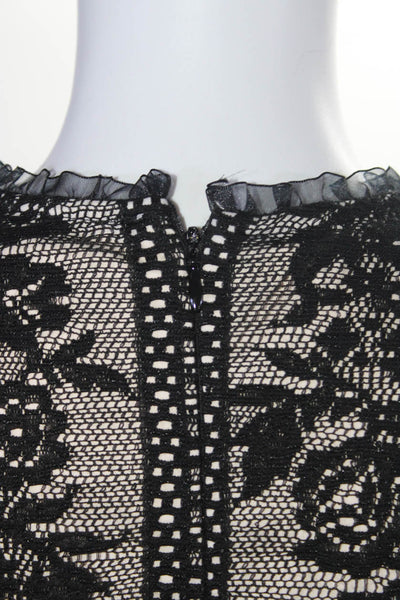 Parker Womens Floral Lace Long Sleeve Crewneck Flared A-Line Dress Black Size XS
