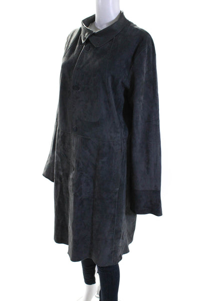 David 2 Women's Reversible Leather Suede High Neck Long Coat Gray Size 50