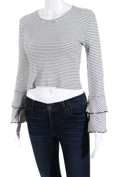 MPC Womens Long Tiered Sleeve Striped Tee Shirt White Black Size Small