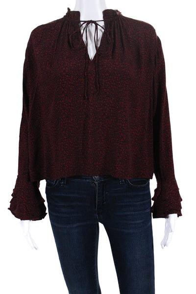 Cleobella Womens Long Sleeve Keyhole Floral Print Shirt Black Red Size XS