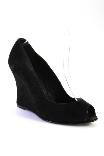 Jill Stuart Womens Slip On Wedge Heel Peep Toe Pumps Black Suede Size 7