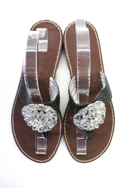 Beverly Feldman Leather Rhinstone Motif Thong Sandals Brown Size 8