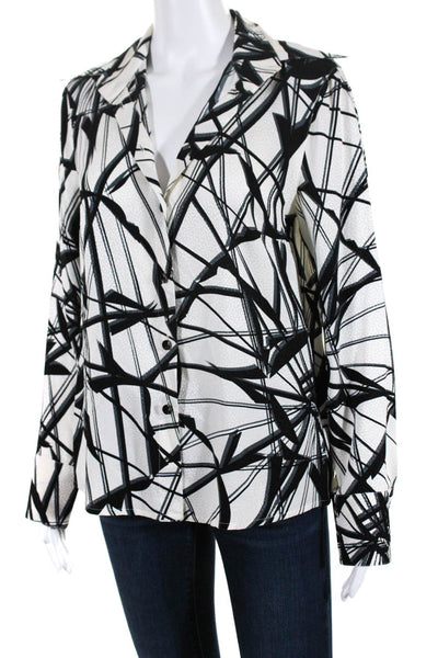 Escada Women's Silk Long Sleeve Button Down Abstract print Blouse White Size 36