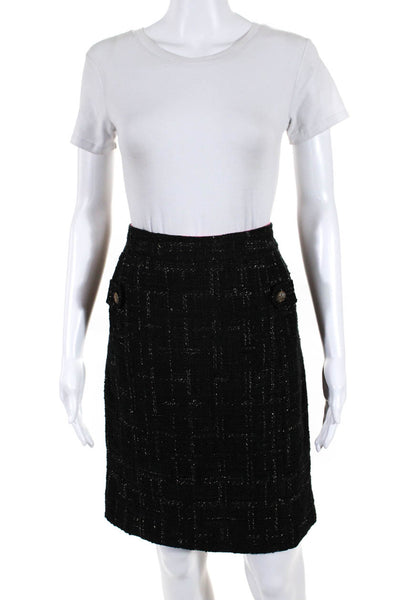 Milly Women's Lined Tweed Back Slit Pencil Skirt Black Size 10